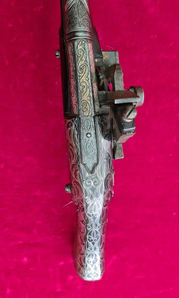 A very attractive silver inlaid Balkan Flintlock pistol, circa 1800-1830. Ref 3932.